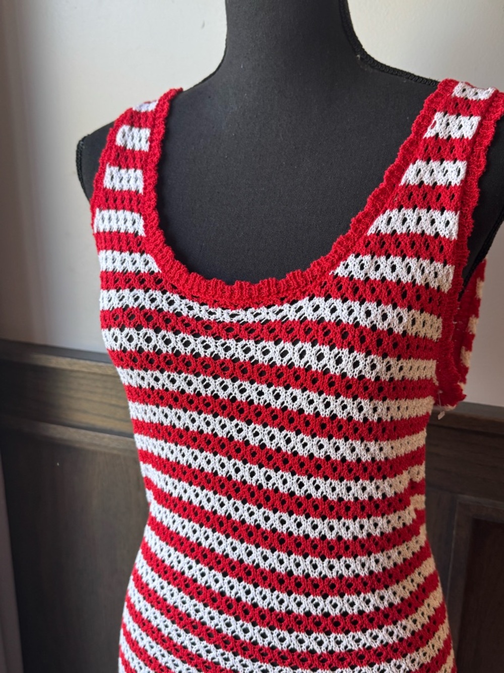 Shade & Shore Womens Red and White Striped Knit Maxi swimsuit cover up NWT L - Picture 2 of 7